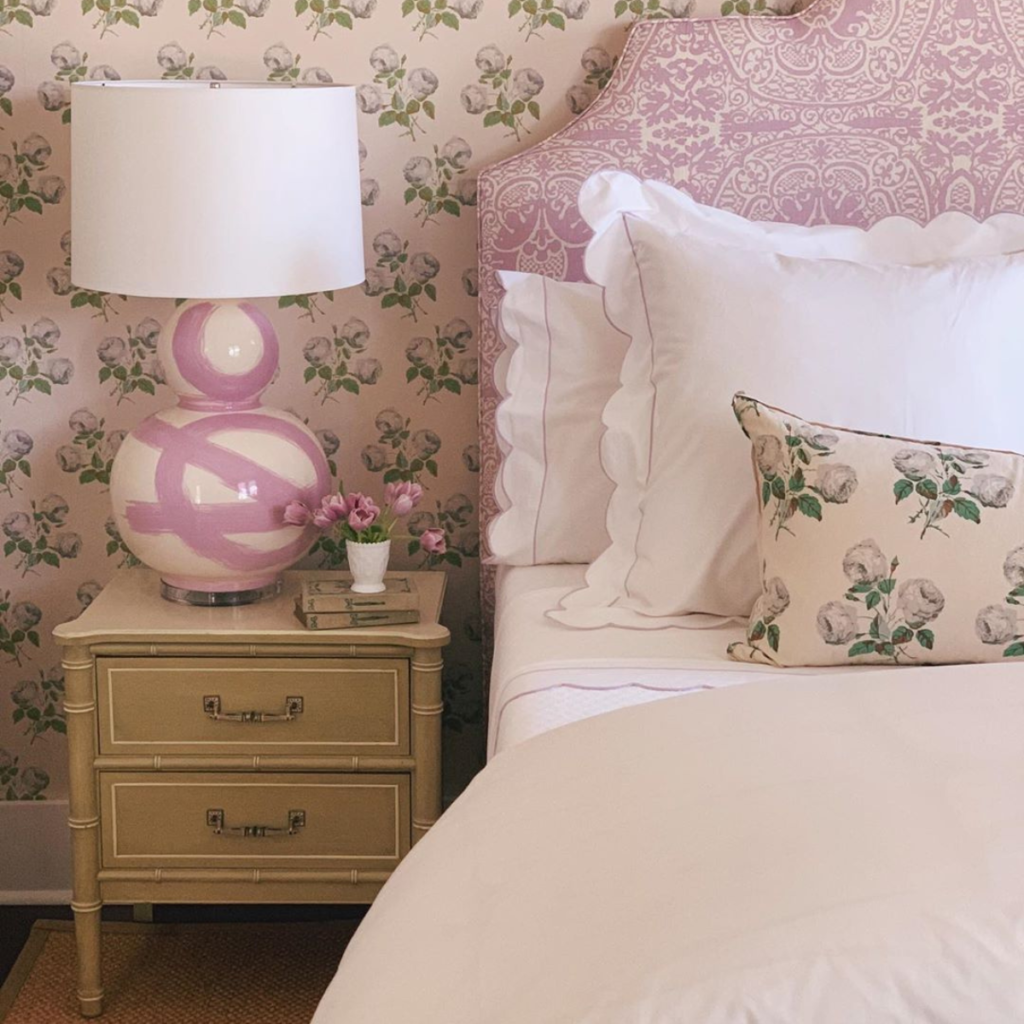 Julia Berolzheimer Bedroom featuring Bowood pattern by Colefax and Fowler